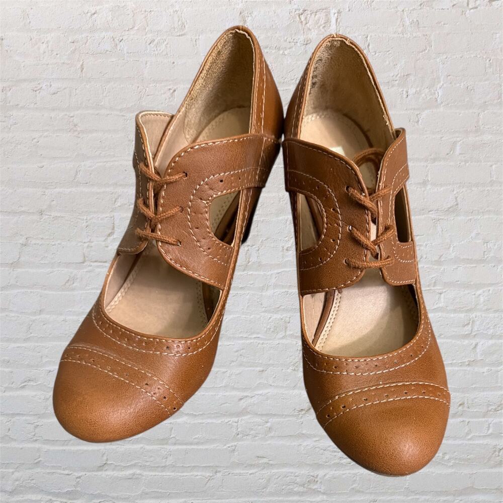 American Eagle Women’s Mary Jane Heels Size 6 Brown Faux Leather Shoes‎
